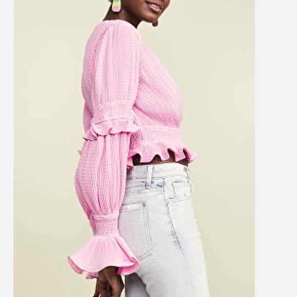 NWT KEEPSAKE THE LABEL PINK RUFFLE CROP FAUX WRAP TOP SIZE L - Picture 6 of 16